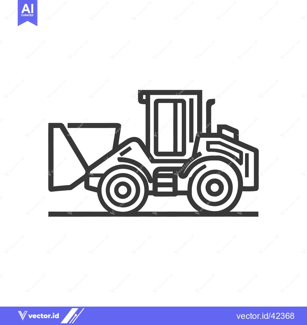 Premium Vector of Minimalist Line Art: Front Loader Construction Vehicle Icon on White B