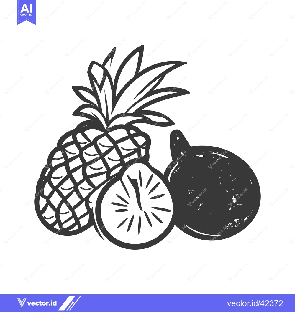 Premium Vector of A stylized illustration depicts three tropical fruits in ink