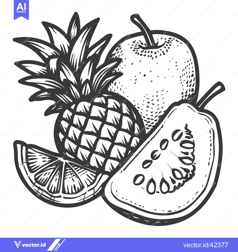 Premium Vector dari A monochrome illustration of several pieces of tropical fruit