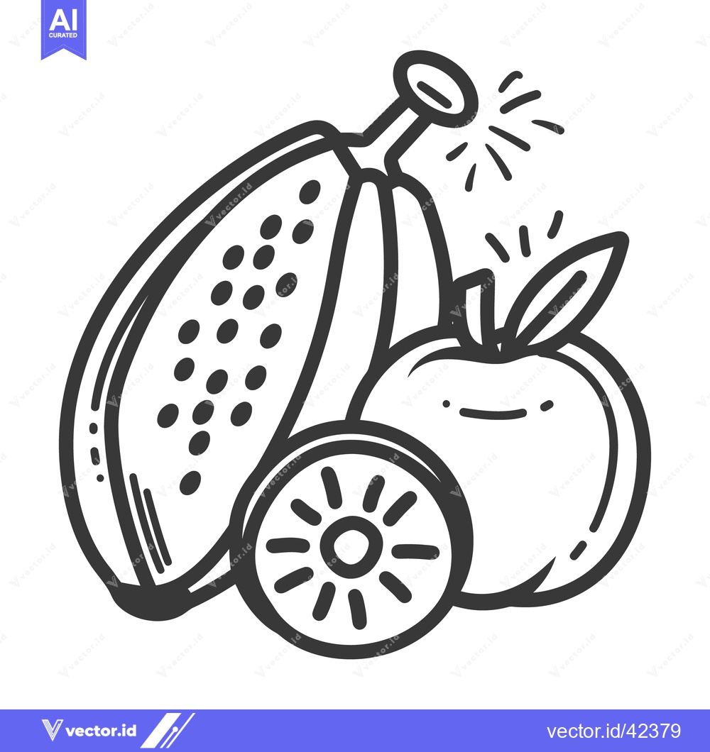Premium Vector of Simple line drawing depicting a collection of fruits together