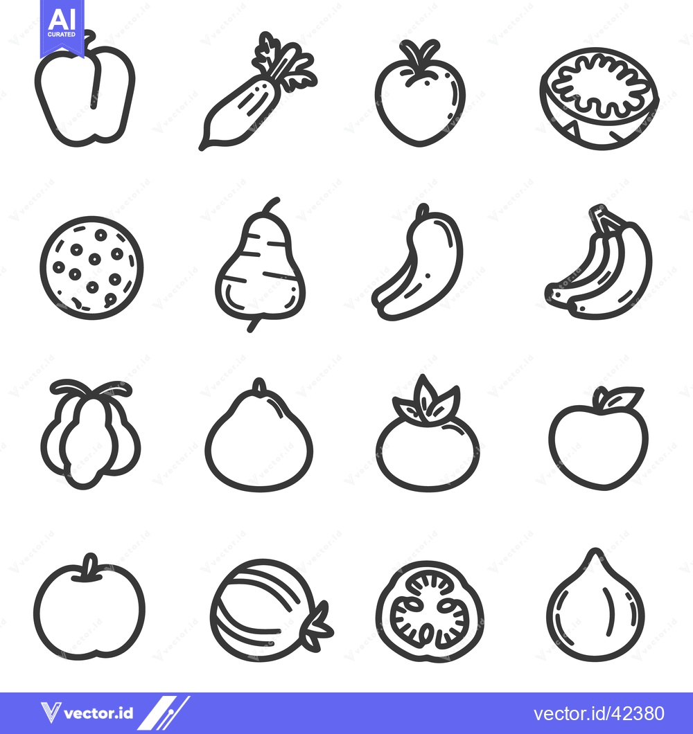 Premium Vector dari Sixteen Different Simple Outlined Drawings Of Fruits And Vegetables