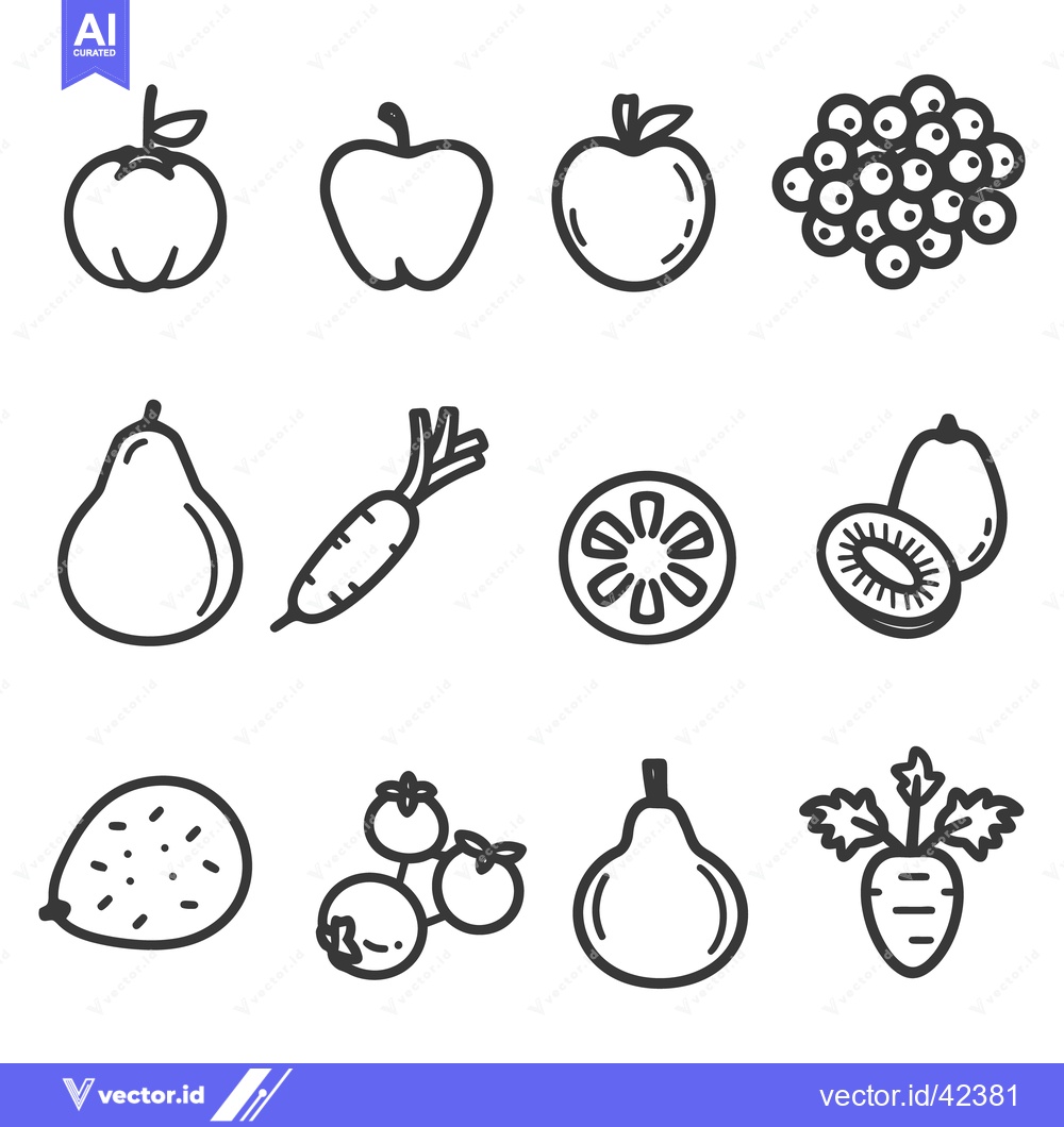 Premium Vector dari Illustrated outlines of various fruits and vegetables on a white backg