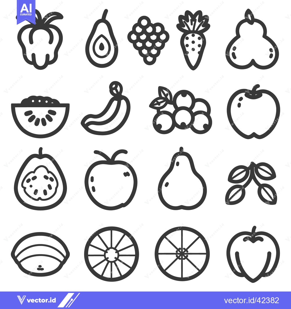 Premium Vector of Several simple black and white line drawings depicting various fruits