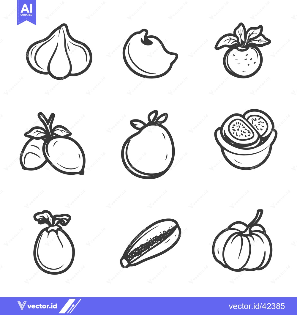 Premium Vector dari Nine simple black and white drawings of various fresh produce