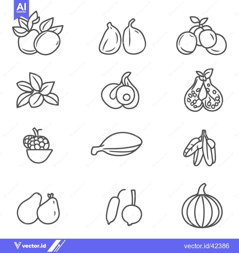 Premium Vector of Outlined Illustrations Depicting Various Forms of Natural Fruits and V