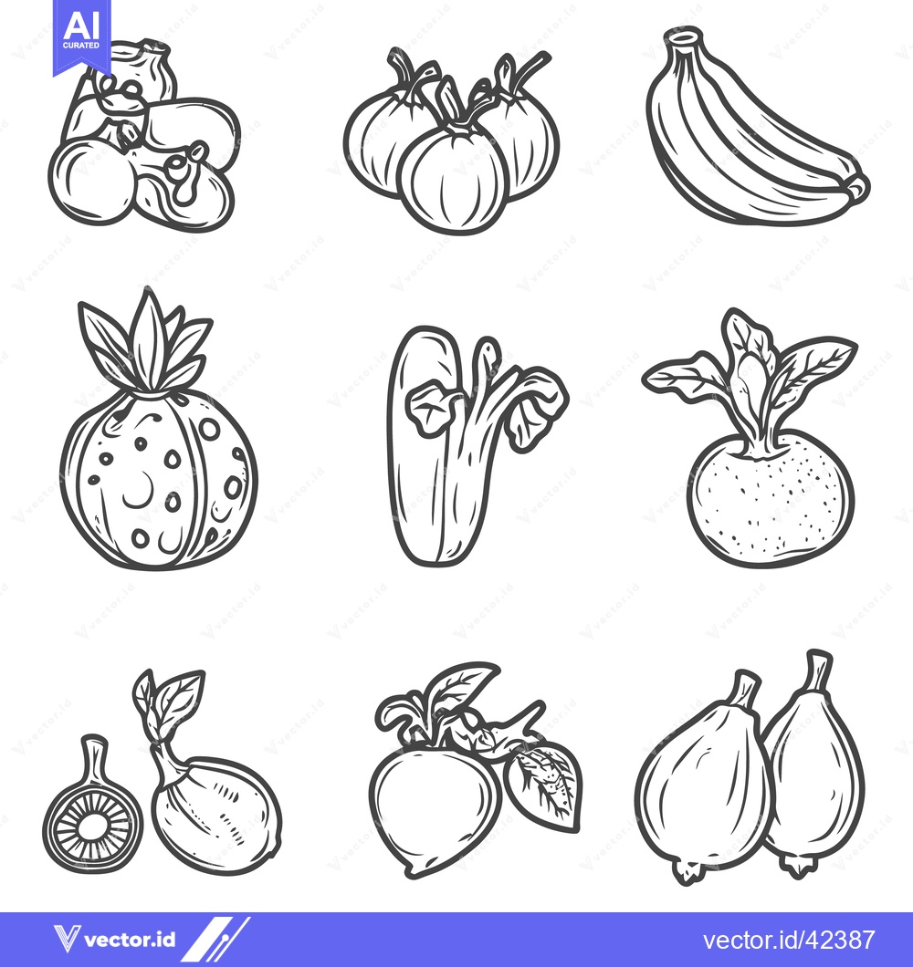 Premium Vector of Outlined drawings of various kinds of delicious vegetables and fruits