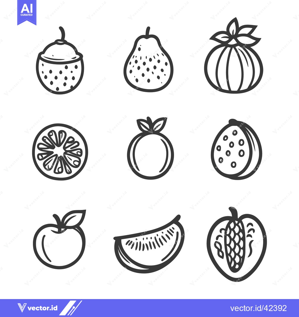 Premium Vector of Several illustrative drawings depicting various fresh fruits and their