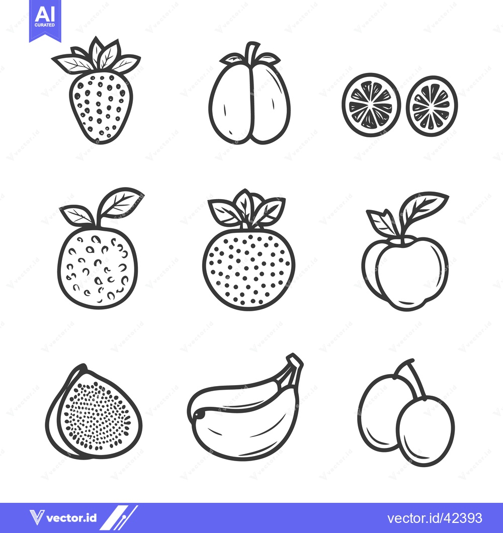 Premium Vector dari Various fruit illustrations are arranged in a grid pattern for display