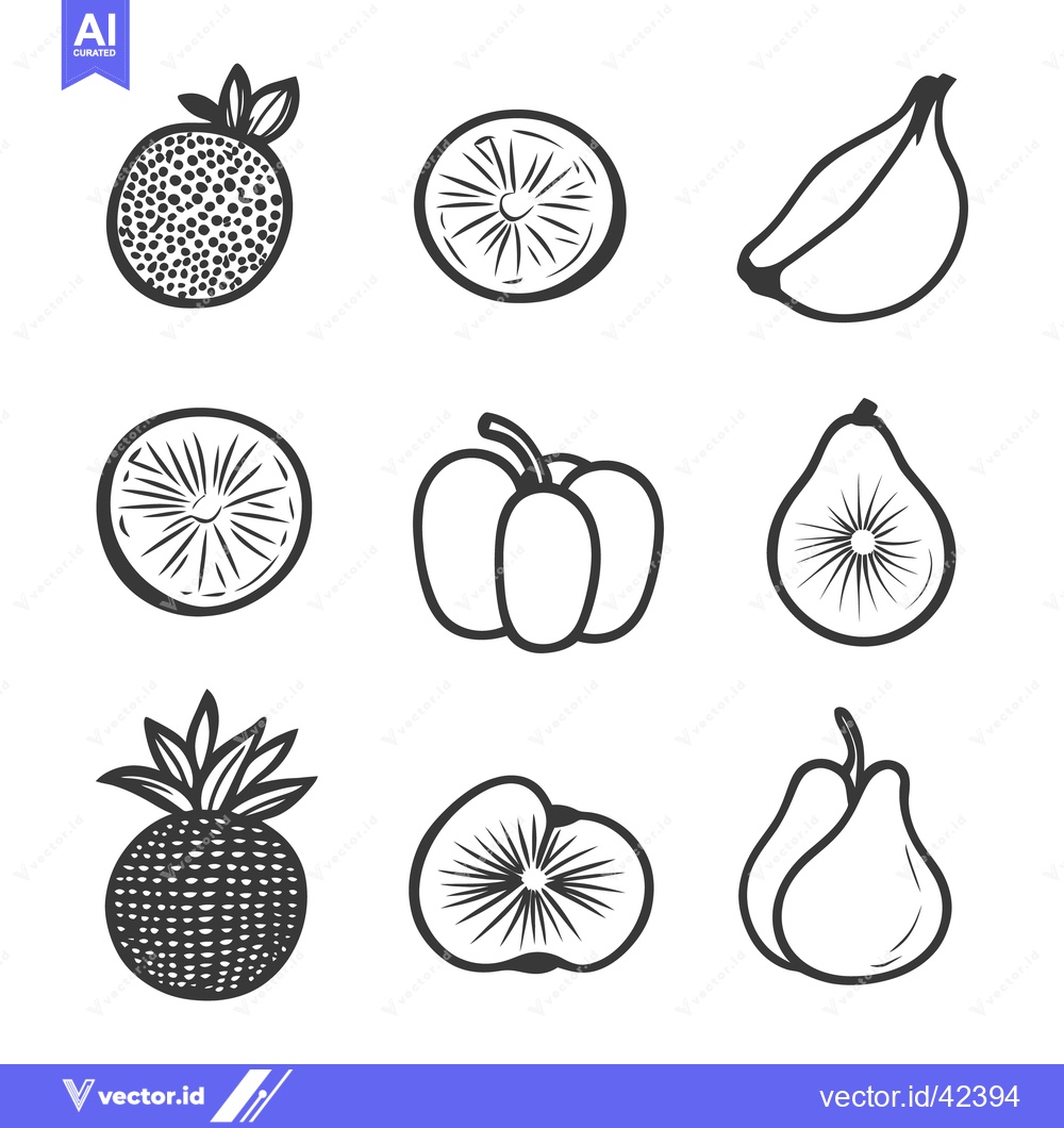 Premium Vector dari Nine Line Drawings Depicting Various Fruits and Vegetables