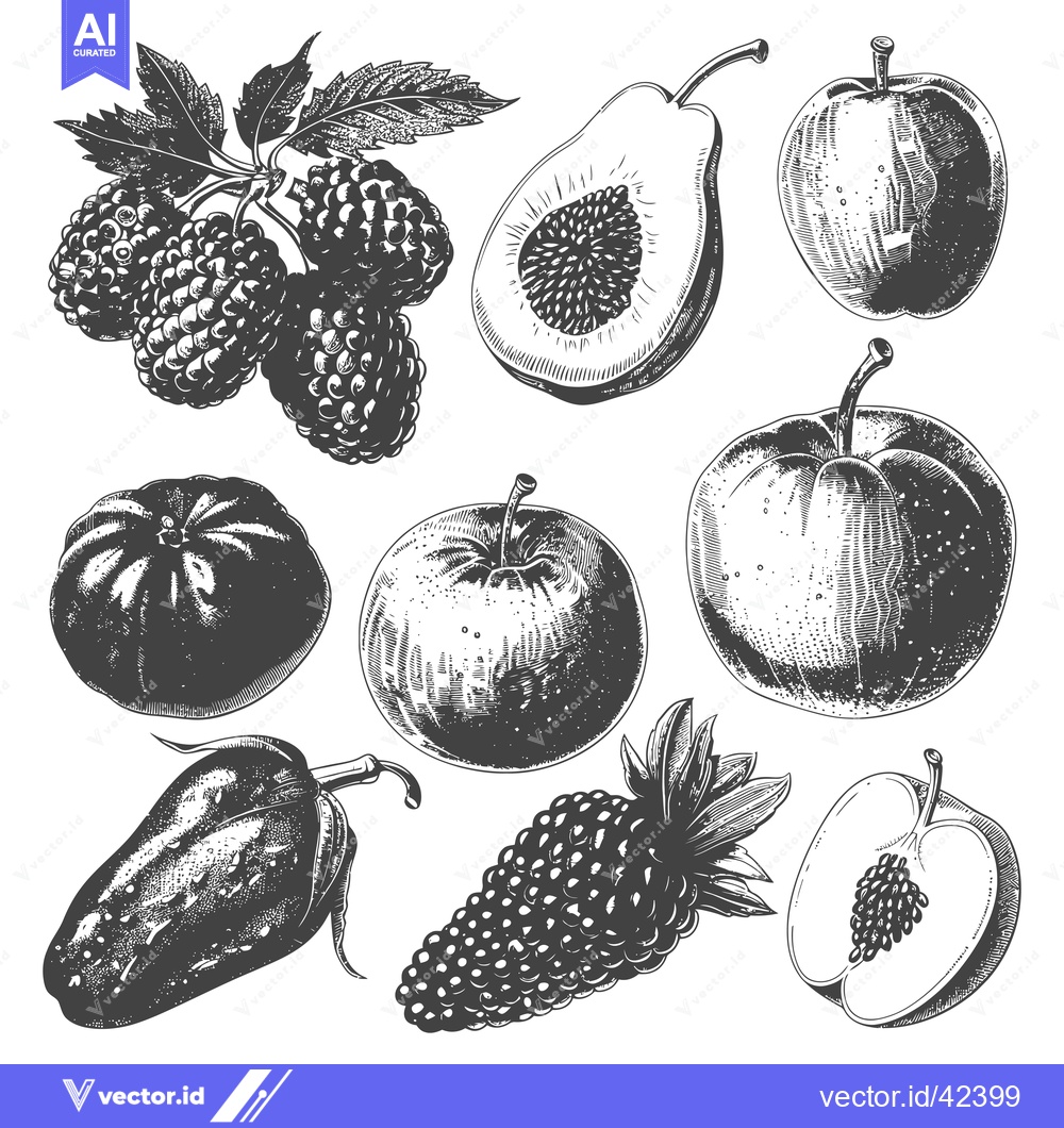 Premium Vector of A Collection Of Hand Drawn Fruits And Berries