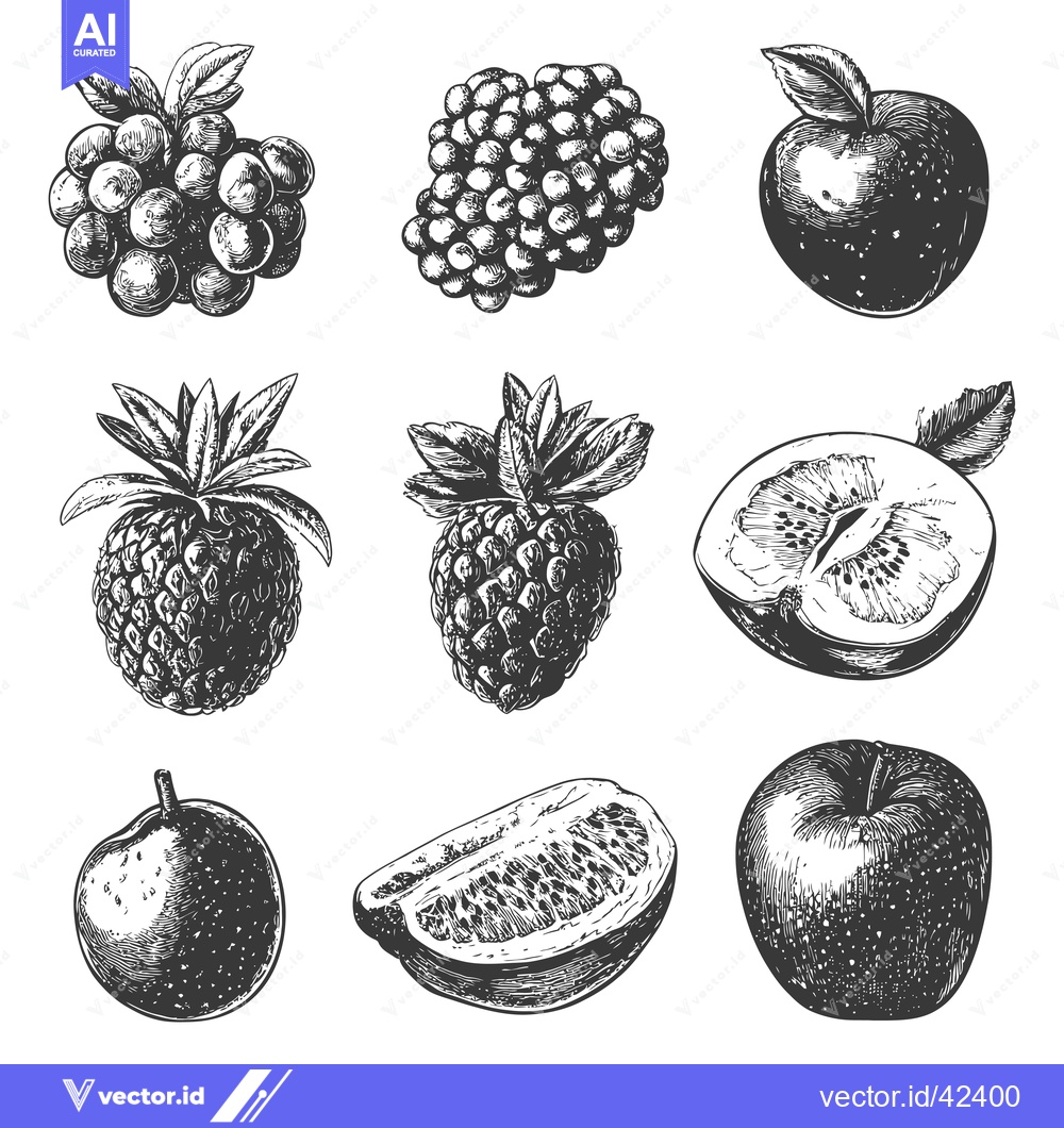 Premium Vector dari Collection of hand drawn fruits illustrations featuring apples strawbe