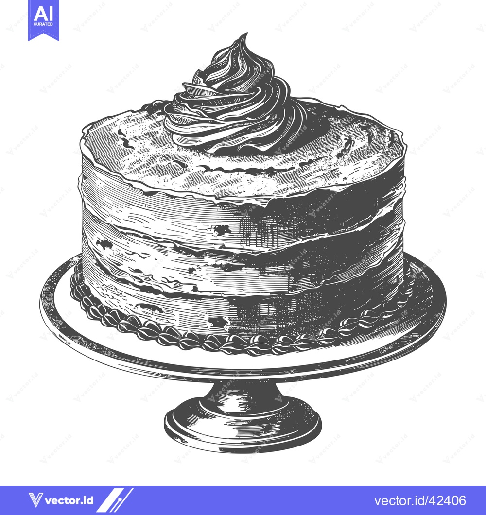 Premium Vector dari Delicious layered cake with creamy frosting on a cake stand