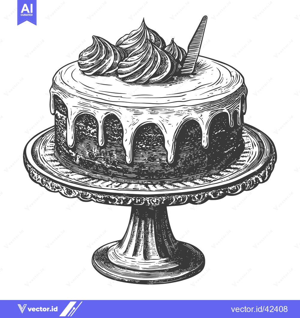 Premium Vector of Delicious Chocolate Cake on Elegant Cake Stand