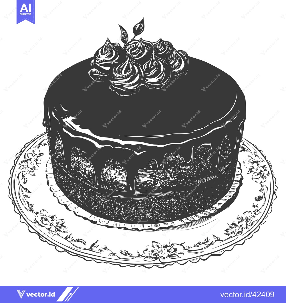 Premium Vector dari Delicious Chocolate Cake on Ornate Plate