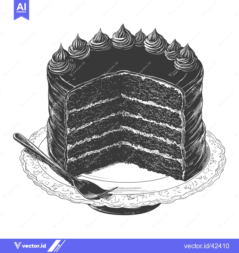 Premium Vector of Delicious Chocolate Cake Sliced and Served on a Plate