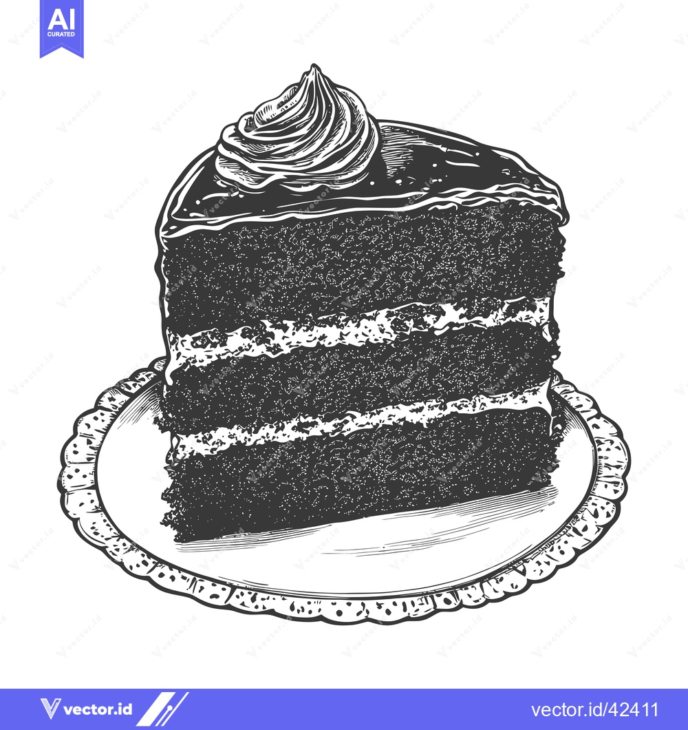 Premium Vector of Delicious Chocolate Cake Slice on a Plate