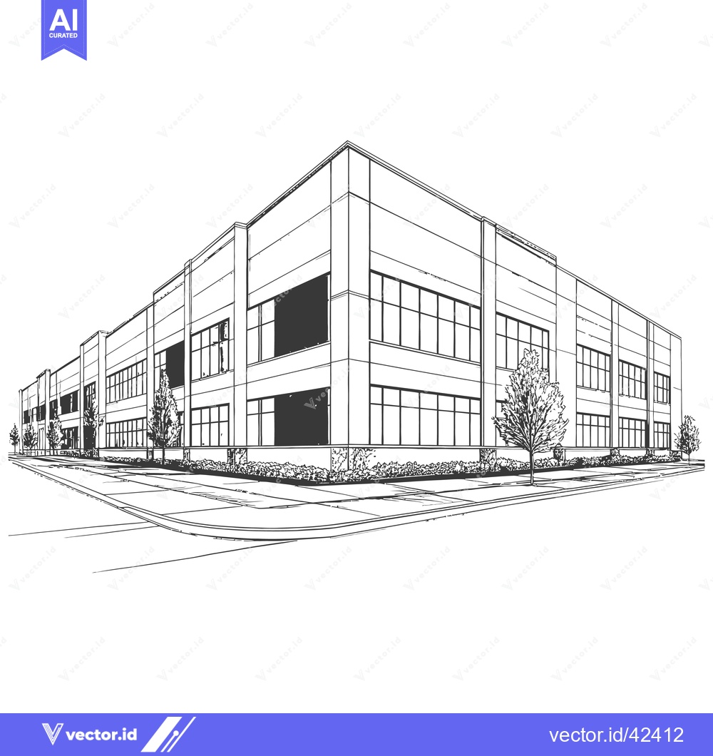Premium Vector of Architectural Sketch of a Modern Commercial Building