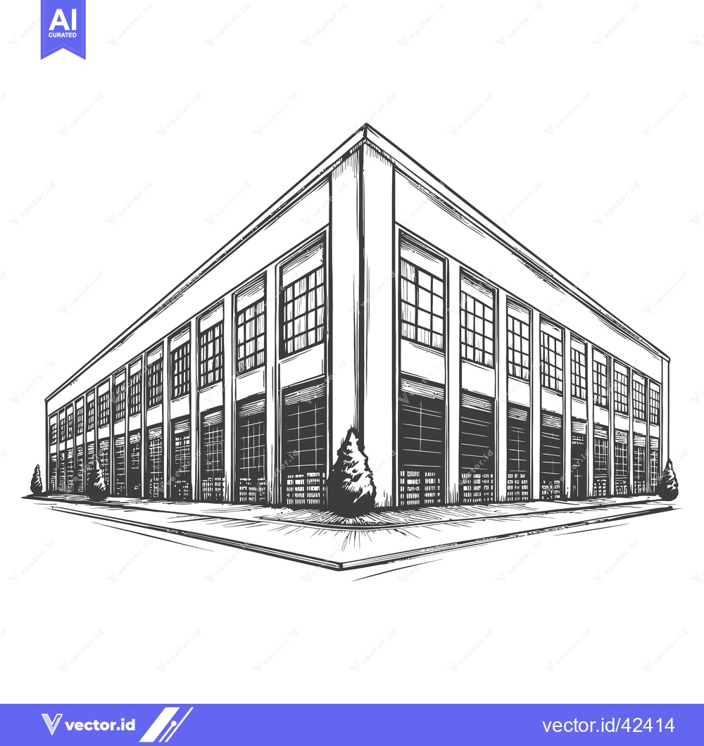 Premium Vector of A Hand Drawn Sketch Of A Large Warehouse Building