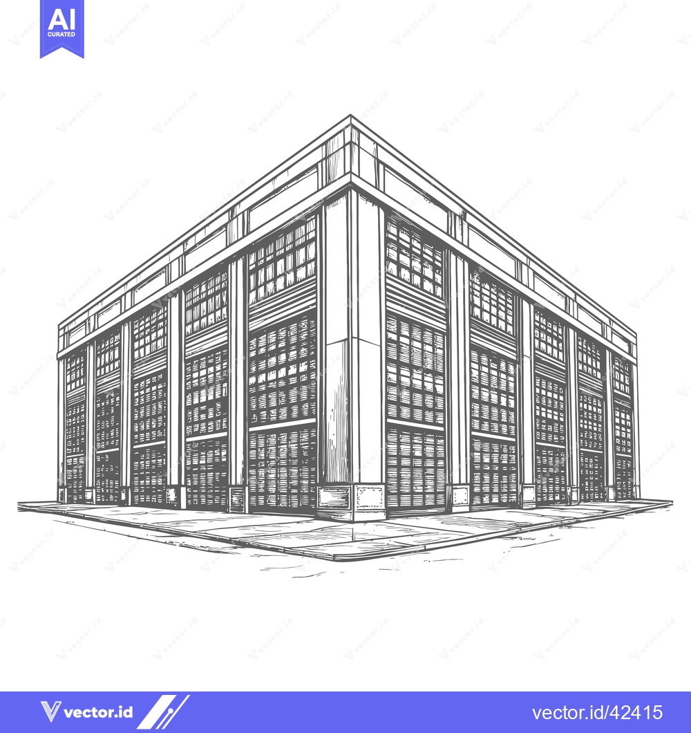 Premium Vector dari A hand drawn sketch of a large multi story building