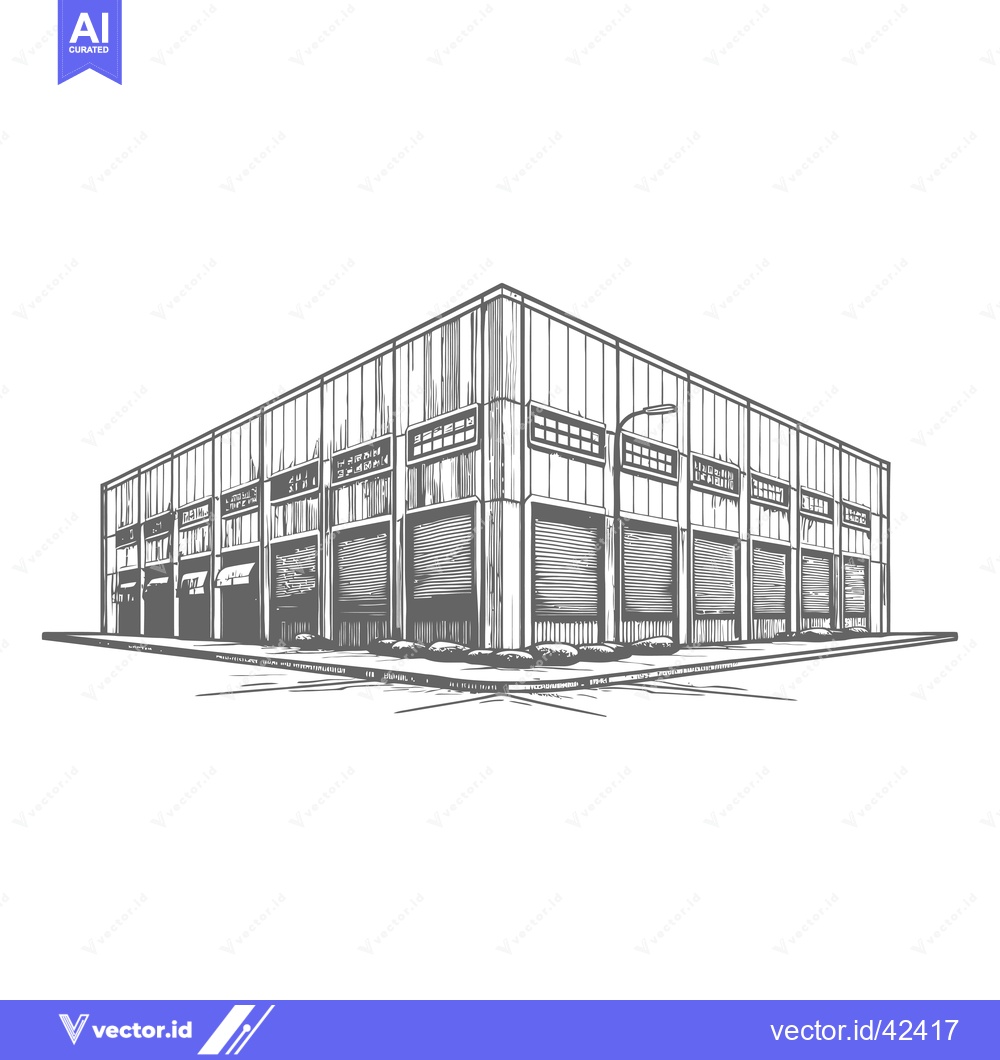 Premium Vector dari Hand Drawn Illustration Of A Large Industrial Building