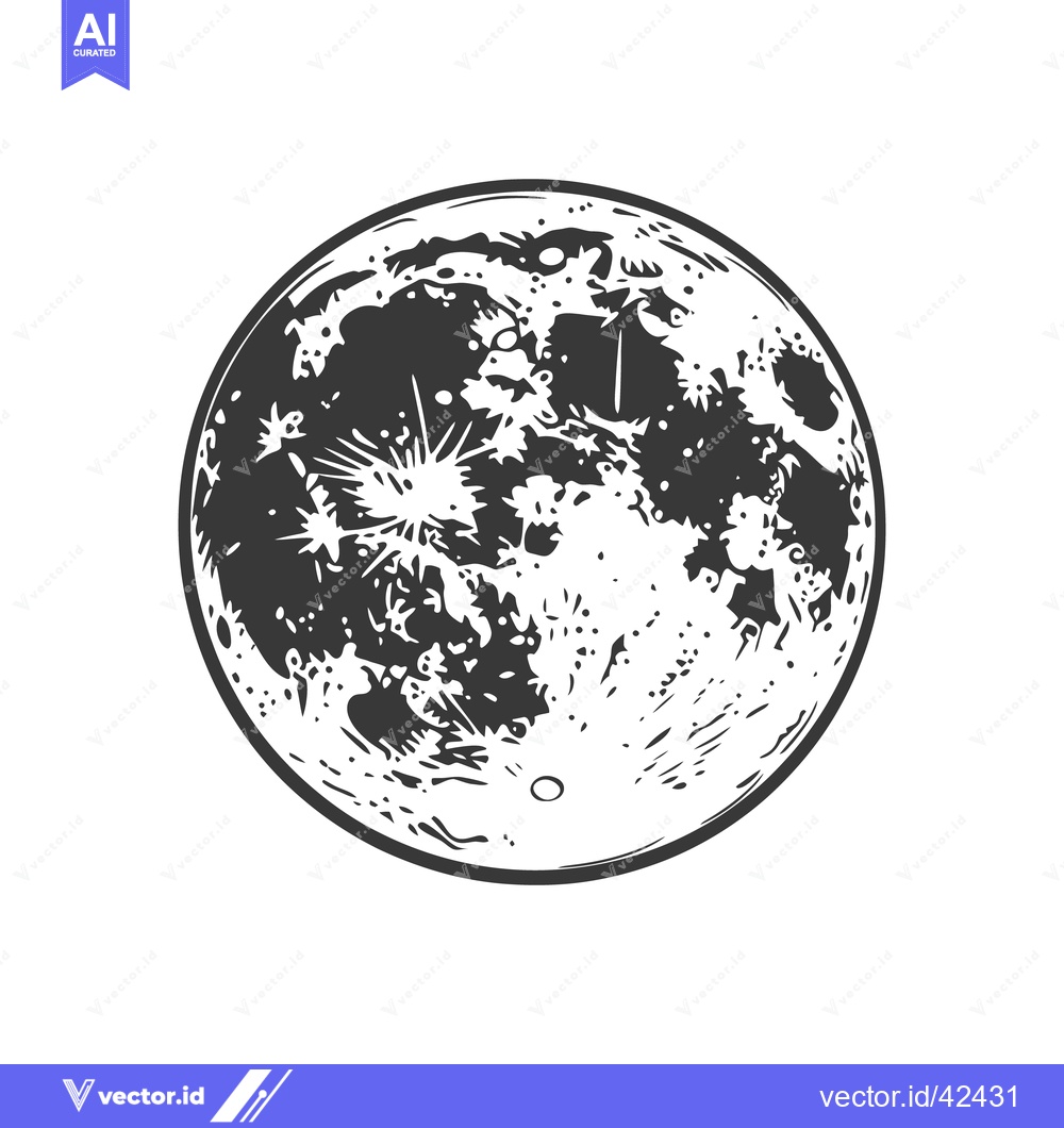 Premium Vector of A detailed black and white artistic illustration of the full moon