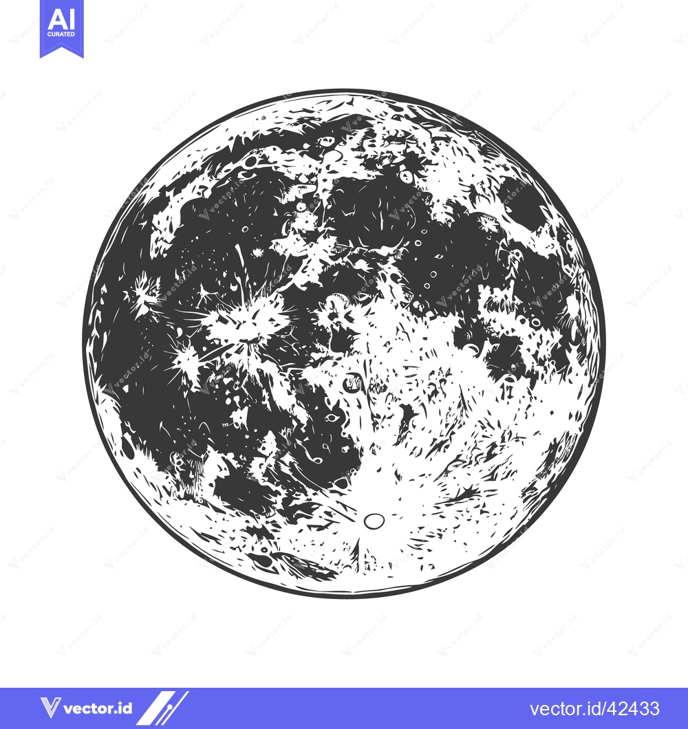 Premium Vector of A Detailed Black And White Illustration Of The Moon