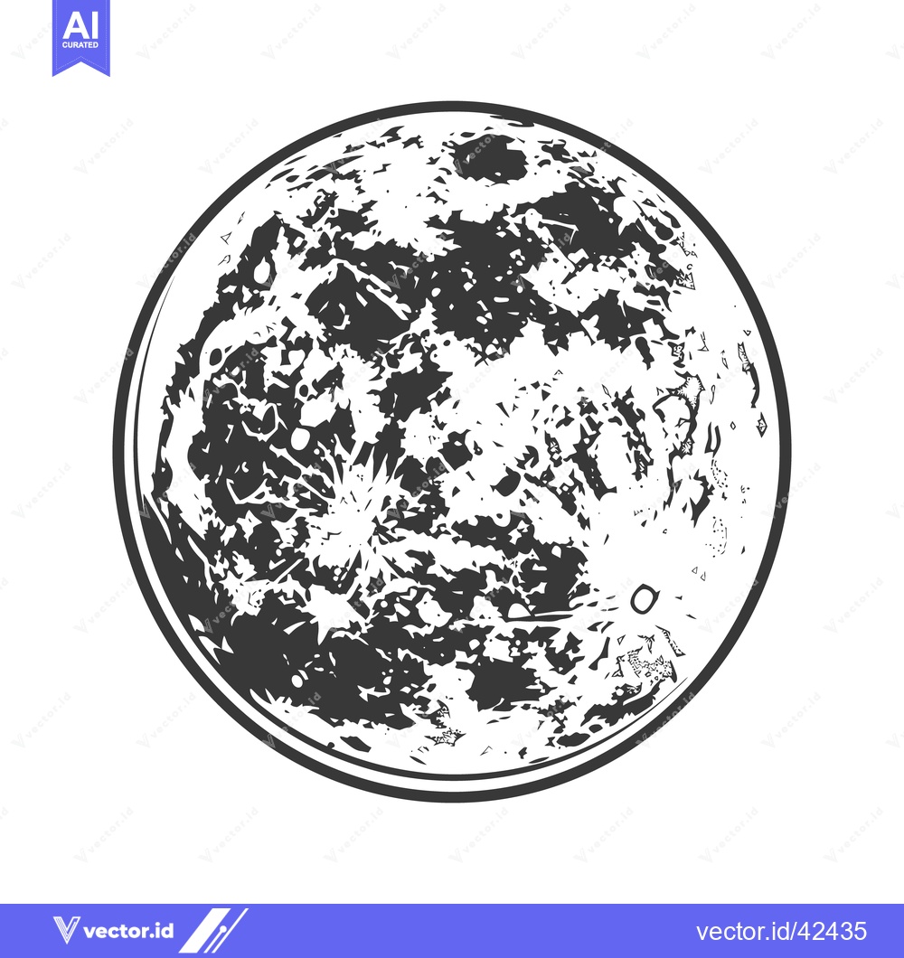Premium Vector of A detailed black and white circular illustration of the moon