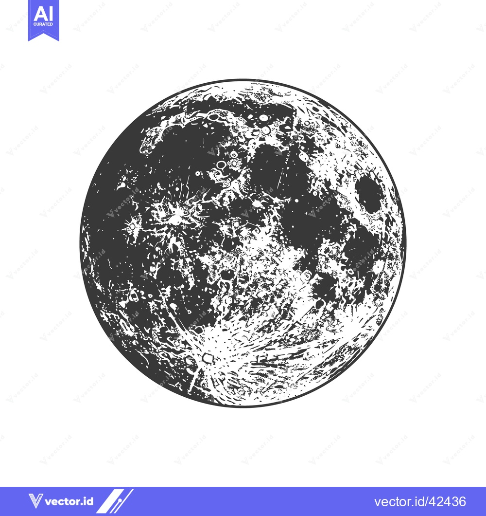 Premium Vector of An illustrated black and white circular depiction of the lunar surface
