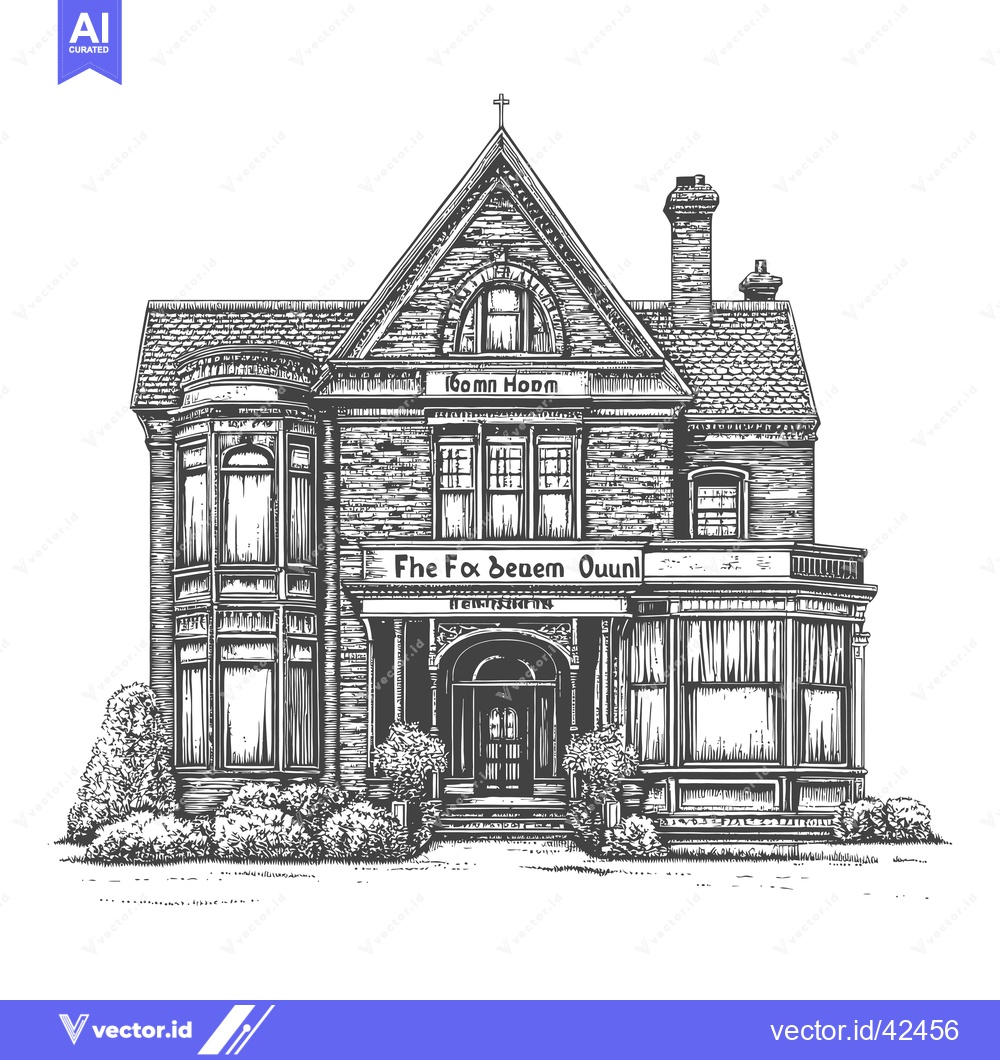 Premium Vector of Victorian Era Home Architectural Drawing Illustration