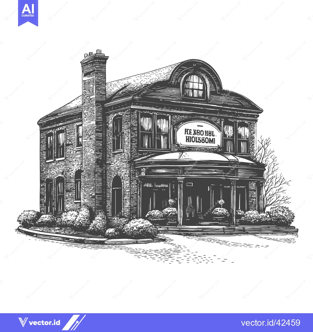 Premium Vector dari Engraving of a Brick Building with a Classical Porch