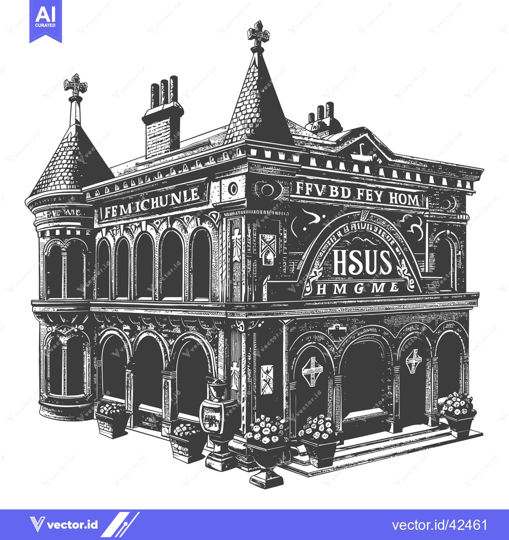 Premium Vector of A Detailed Drawing Of An Ornate Mortuary Building