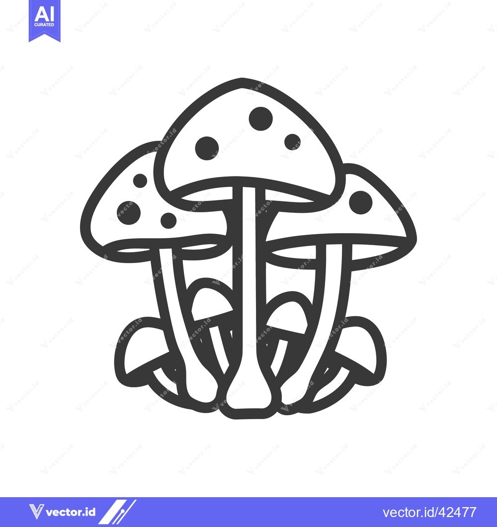 Premium Vector dari A simple line drawing of multiple spotted mushrooms together