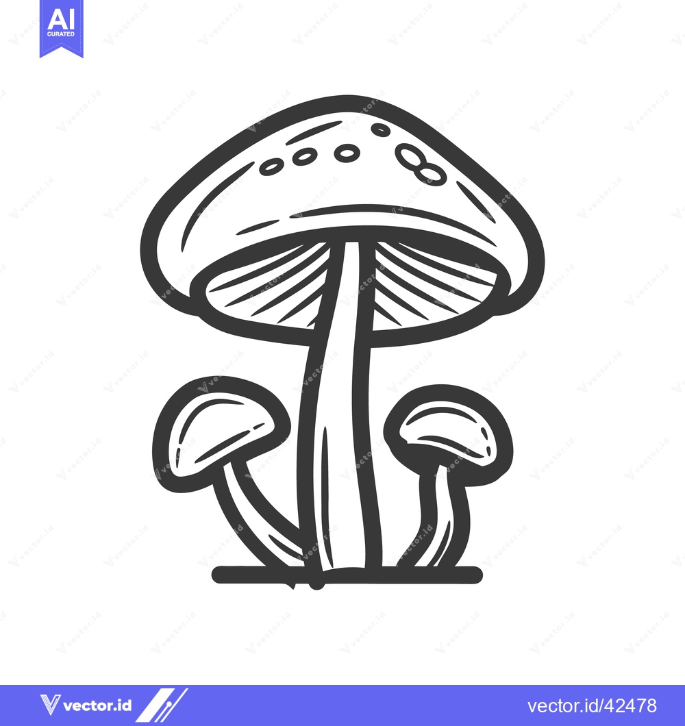 Premium Vector of A Simple Black And White Drawing Depicts Multiple Mushrooms Standing