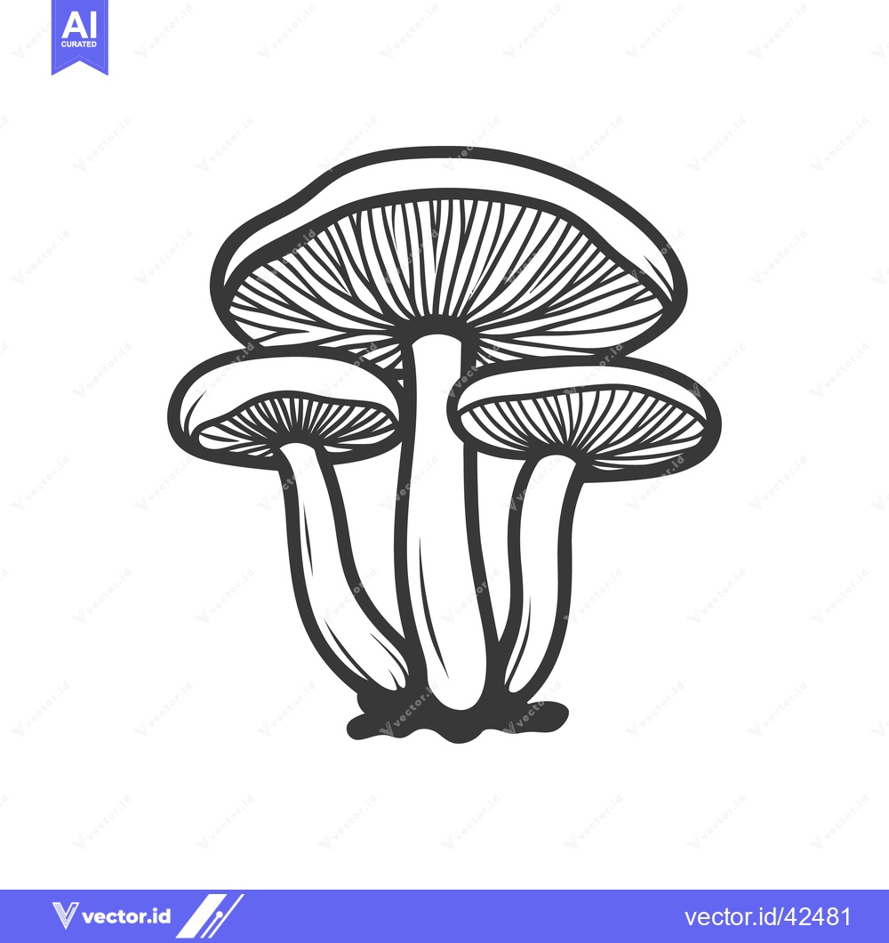 Premium Vector of A black and white illustration of clustered mushrooms on a white backg