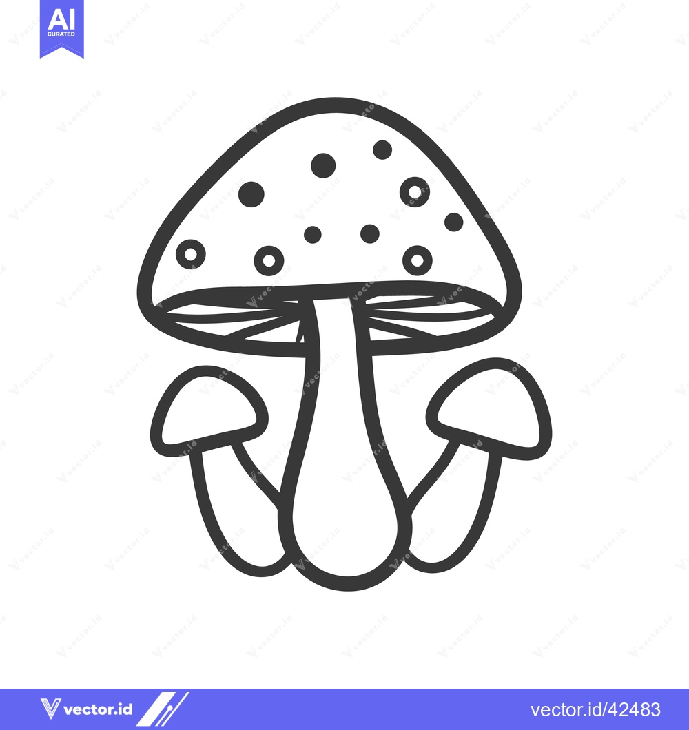 Premium Vector dari A stylized monochrome illustration of a mushroom with smaller ones
