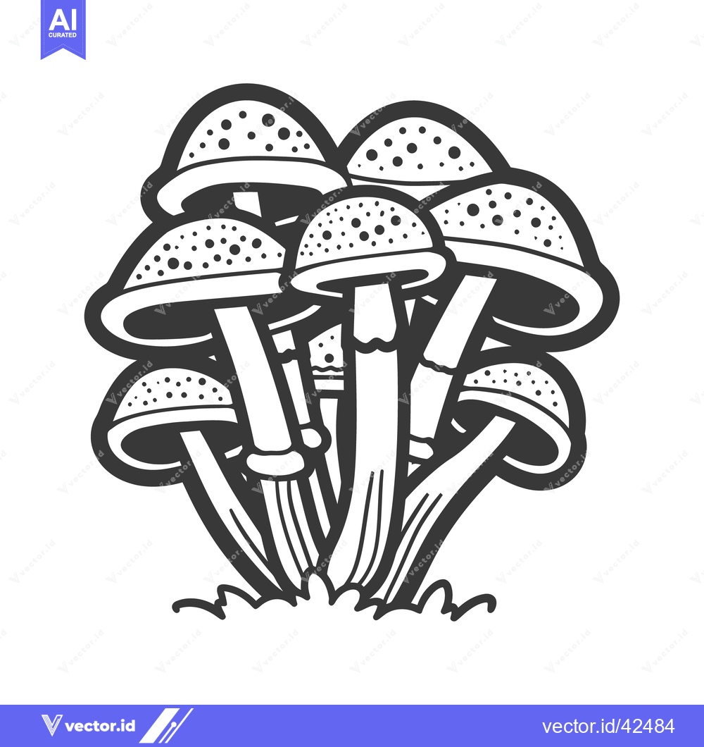 Premium Vector dari A cluster of stylized mushrooms growing in a natural environment