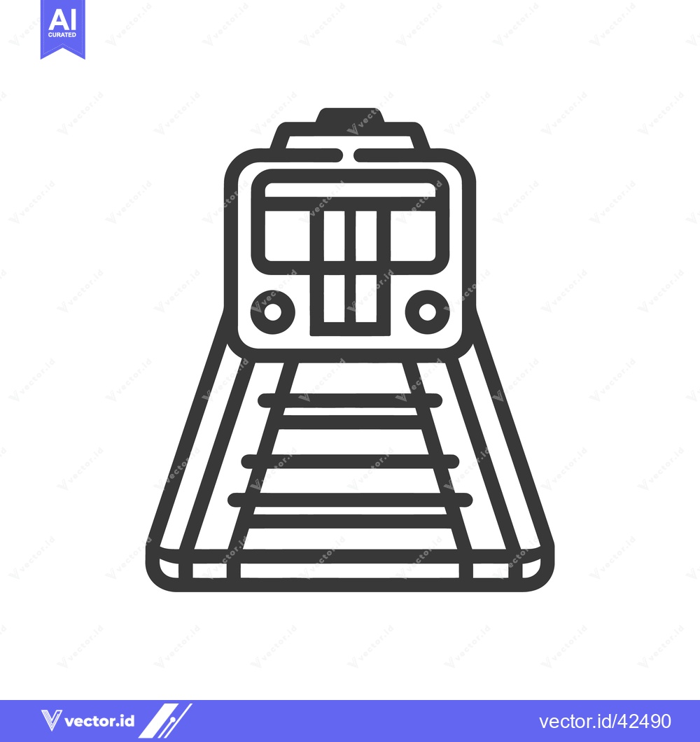 Premium Vector of Minimalist Train Icon: Front View on Tracks, Bold Outline Design