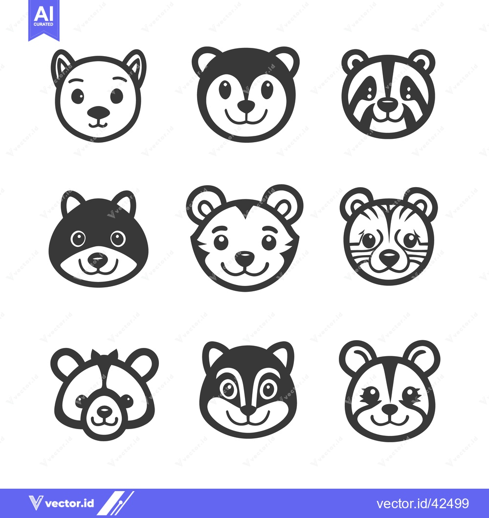Premium Vector dari Collection of simple cartoon illustrations featuring various animal fa