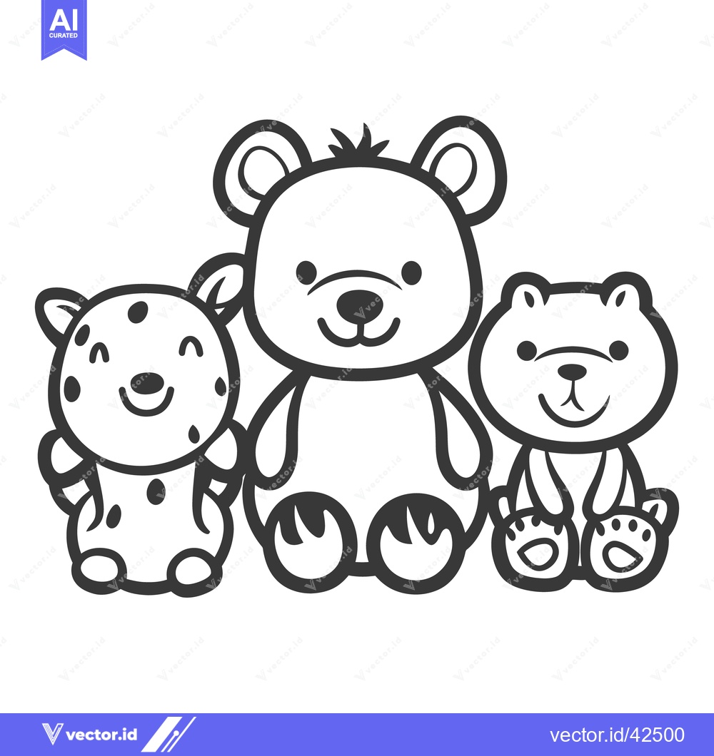 Premium Vector dari Three adorable stylized cartoon bears arranged together in a group