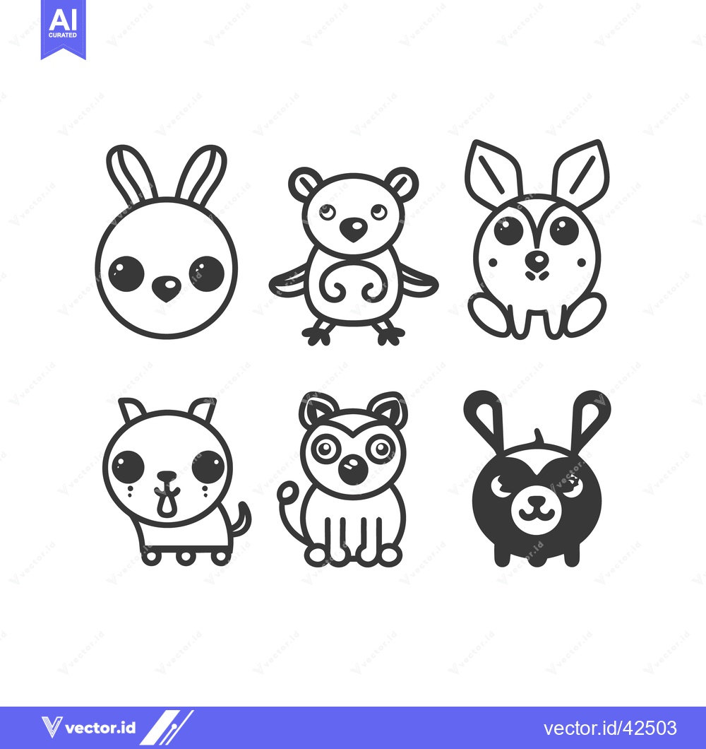 Premium Vector dari Adorable line art illustrations of friendly animal creatures