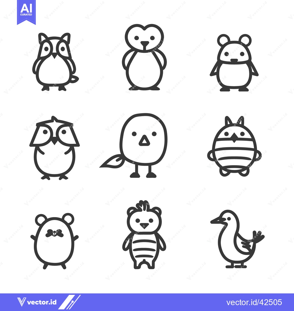 Premium Vector dari Simple monochrome illustrations of various adorable cartoon animals