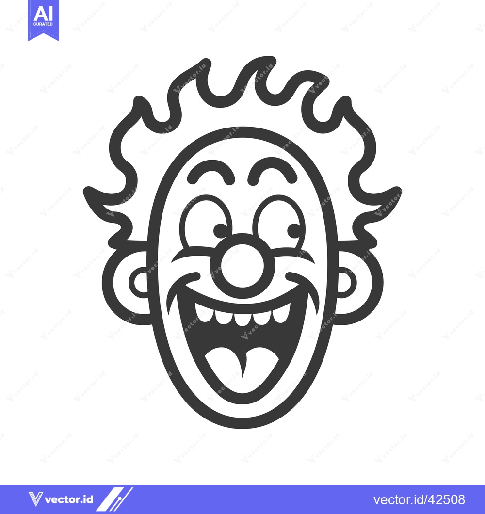 Premium Vector dari A Smiling Cartoon Clown Face With Wavy Hair and Big Teeth