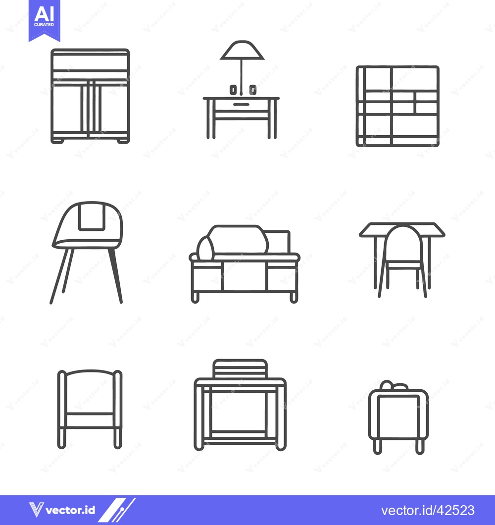 Premium Vector dari Simple line drawing illustrations of several different pieces of furni