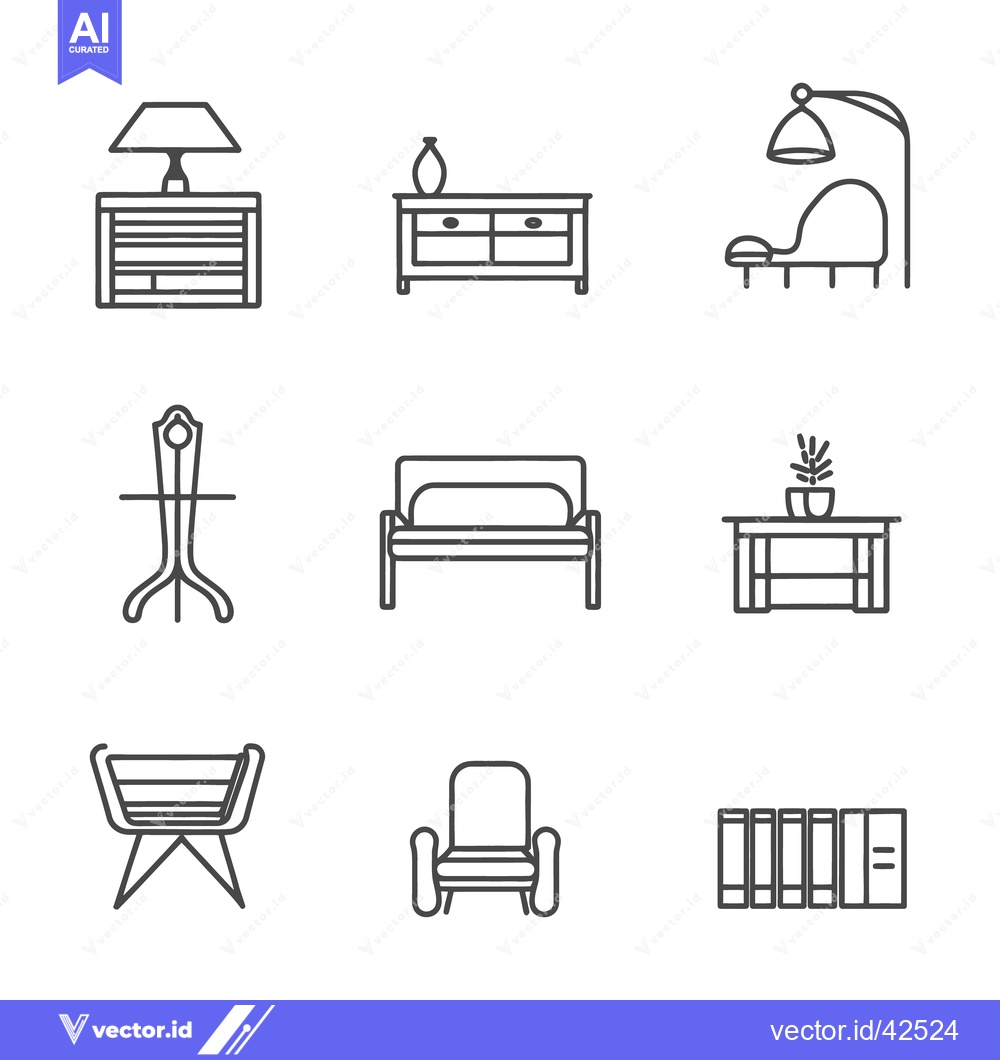 Premium Vector dari Nine minimalist line art illustrations of common household furniture
