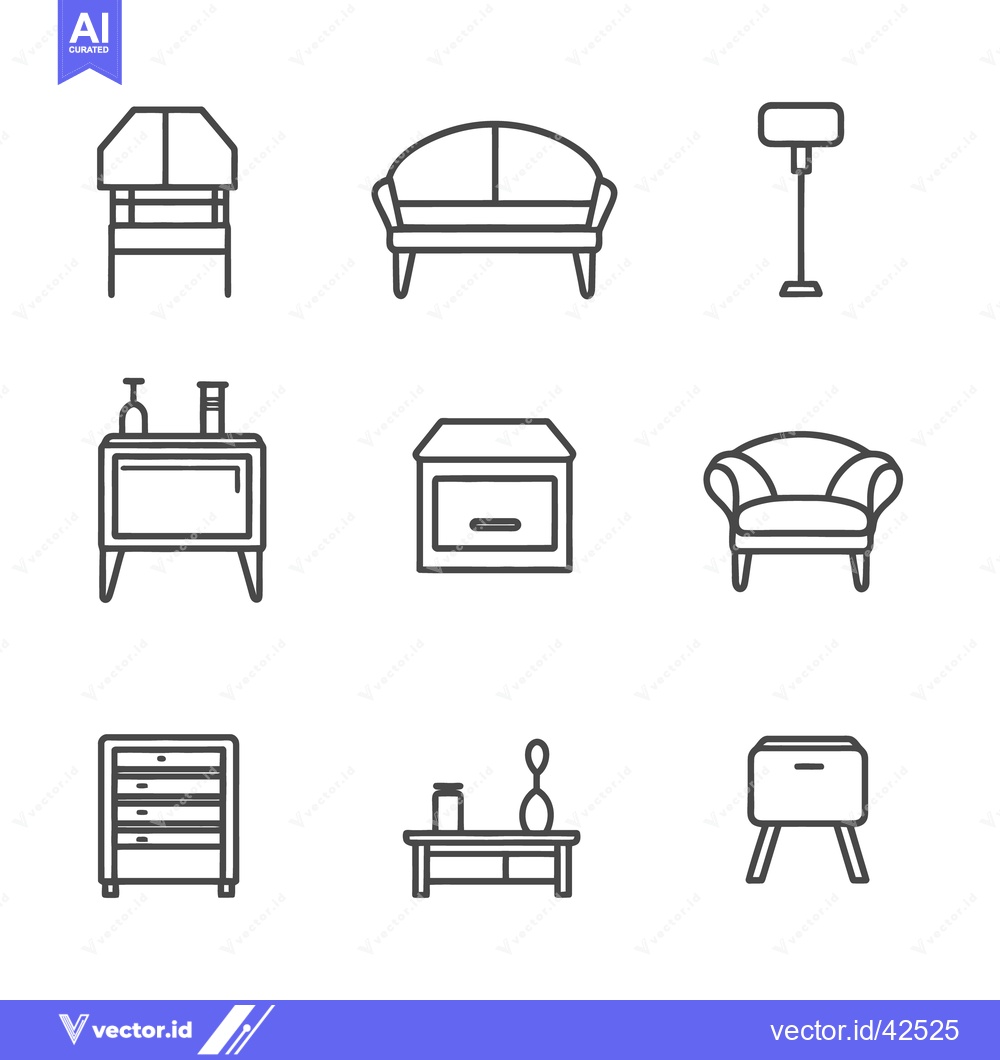 Premium Vector of A collection of furniture objects displayed with simple line drawings