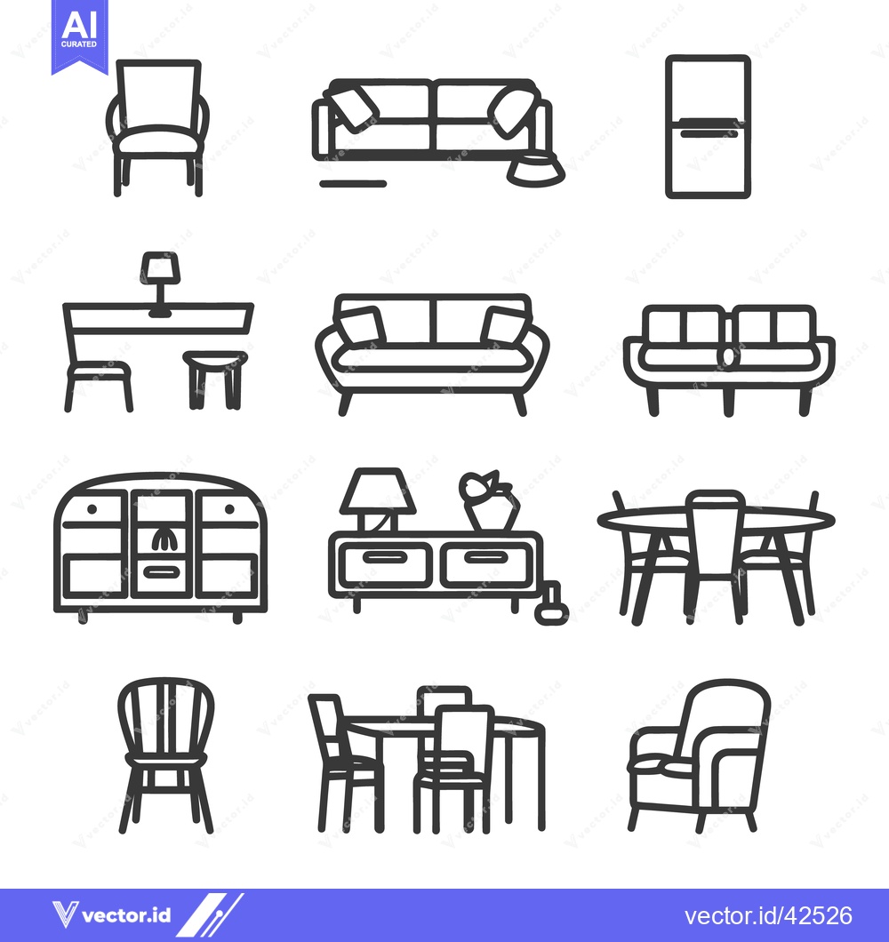 Premium Vector of Outlined minimalistic furniture illustrations depicting home living ro