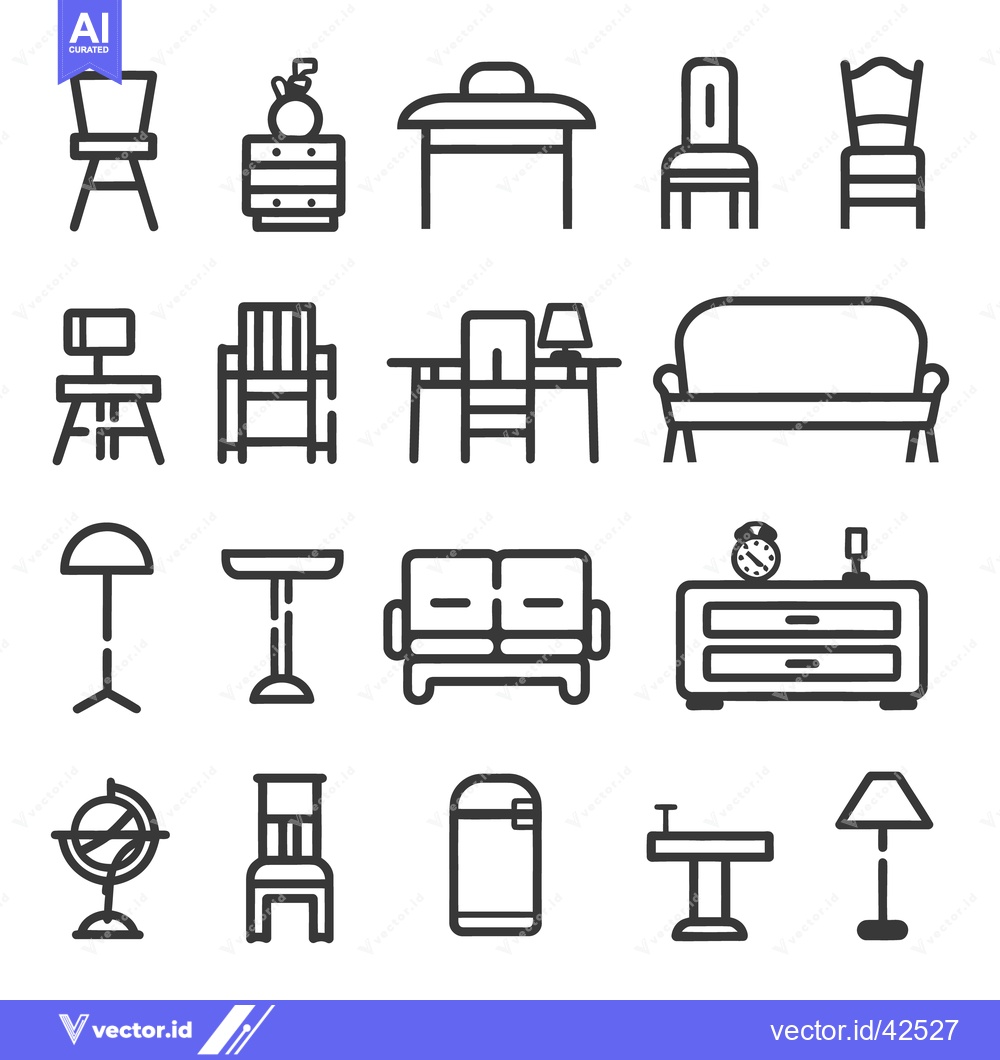 Premium Vector dari Simple line art illustrating various home and office furniture pieces