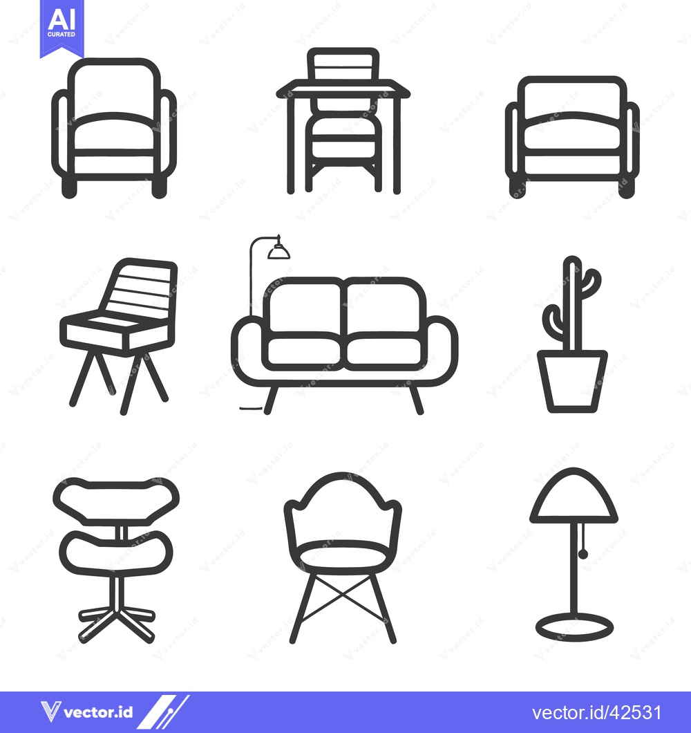 Premium Vector of Nine simple furniture icons depicting different furnishings and items