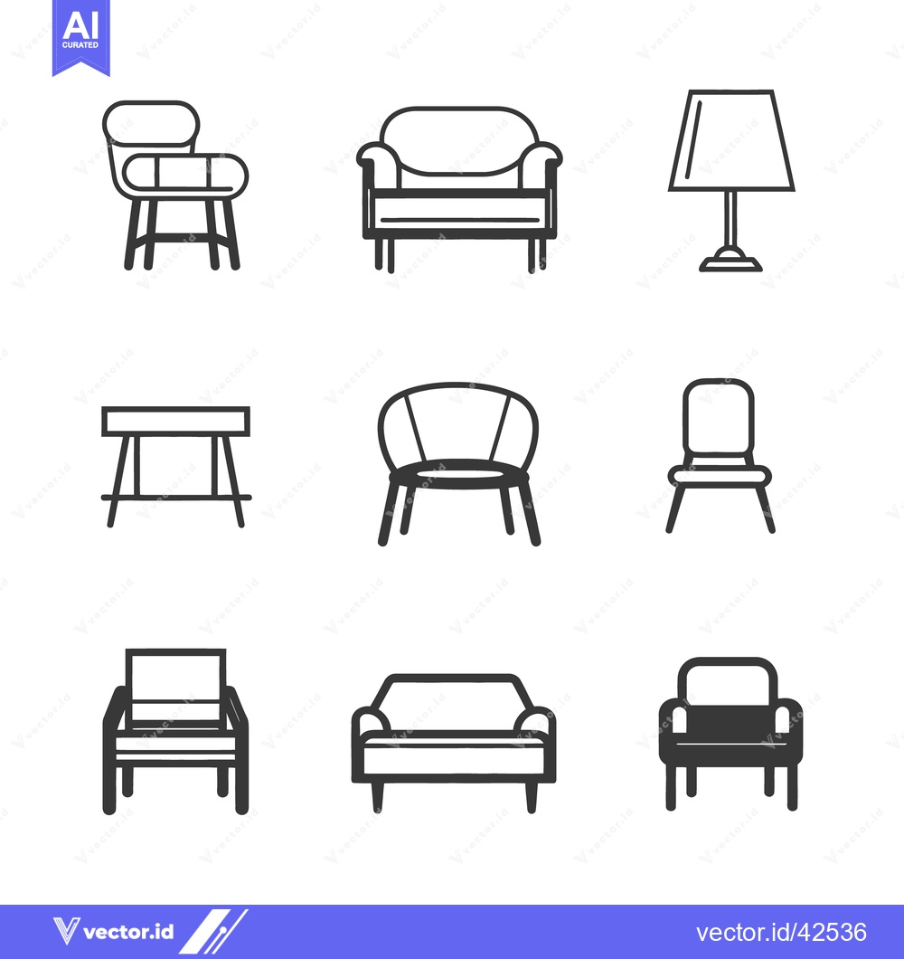 Premium Vector of Simple black line drawings of diverse furniture silhouettes on white