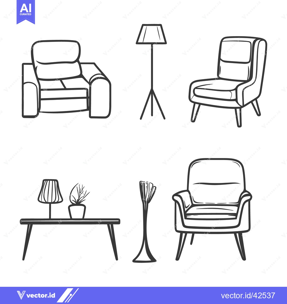Premium Vector of Monochrome Illustrations Depicting Various Furniture Elements and Obje